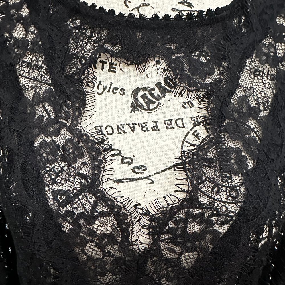 Sheer Black Lace Long bell-shape sleeve w/front cutout - Picture 5 of 8